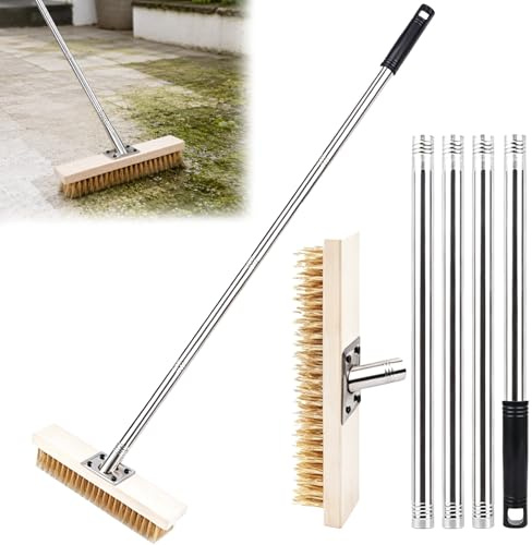 Forhandy Drahtbesen mit Stiel 160cm Teleskopierbar & 30cm Fugenbürste | Unkrautbesen für Pflastersteine & Gehwege, Robuster Fugenkratzer & Moosentferner für Steinplatten