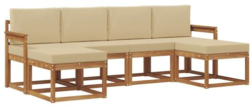vidaXL Outdoor-Sofagarnitur 6 pcs Natur und Beige Holzwerkstoff, Moderne Outdoor-Sofa Set, langlebige Gartenmöbel, stylische Pool Lounge, vielseitige Sitzmöbel