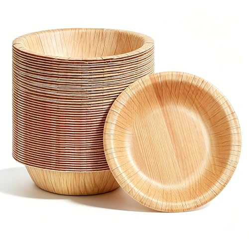 Cherypick 50 Pack Disposable Bowls 8oz/240ml, 6''(15cm) Strong Paper Bowls, Compostable, Biodegradable, Soup Bowls for Hot & Cold Foods, Soup, Desserts, Salads, Microwave Safe