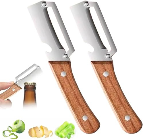 2 Pcs Multifunctional Vegetable Peeler for Kitchen,Zero Snag Wooden Peeler,with Ergonomic Non-Slip Handle,Good Sturdy,2 in 1 Fruit Peeler and Bottle Opener,Best for Vegetable,Apple,Carrot and More