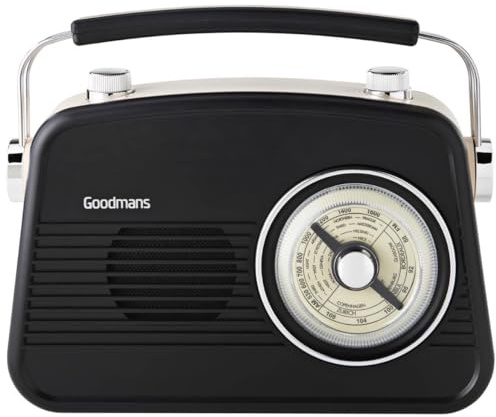 Goodmans Classic AM/FM Retro Radio, Black, Portable, Built-in Speaker, Headphone Socket, Mains or Battery Operation