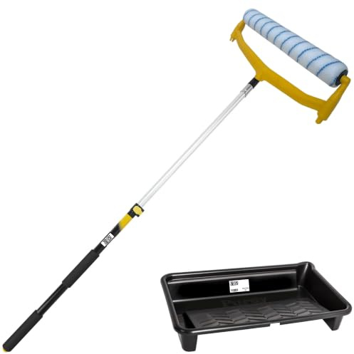 TG Tough Gear 18 Paint Roller Kit with Paint Tray & Telescopic Extension Pole | Solvent Resistant Medium Pile Roller, Double Arm Frame | Professional Decorating Set for Walls, Ceilings & Floors