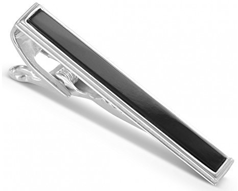 BROOKER Krawattenklammer/Krawattennadel KURZ Onyx Silber