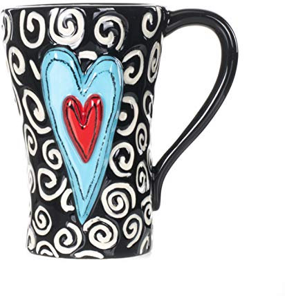 White Swirls Hearts Midnight Black Keramiktasse aus Steingut, glänzend, 15,2 cm