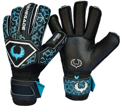 Renegade GK Triton Specter Goalie Gloves with Pro-Tek Fingersaves | 3.5+3mm Super Grip & 4mm Duratek | Black & Blue Goal Keeper Gloves (Size 10, Adult, Mens, Roll Cut, Level 2)