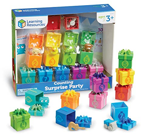 Learning Resources Counting Surprise Party, ab 3 Jahren, Montessori Lernspielzeug, Zahlen Lernen & Farben erkennen, Motorik fördern mit 10 Überraschungsboxen