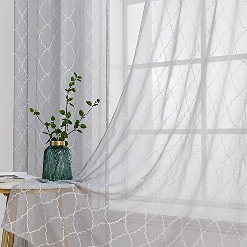 MIULEE 2er Set Voile Marokko Vorhang Sheer mit Ösen Transparente Optik Gardine Ösenschal Wohnzimmer Fensterschal Luftig Lichtdurchlässig Dekoschal für Schlafzimmer 260 x 140cm (H x B)