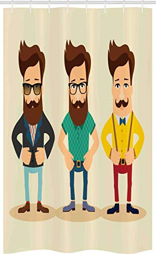 ABAKUHAUS Geek Rideau de Douche Stalle, Hommes Hipster Sketch Mode, Ensemble de Salle de Bain en Tissu en Crochets, 120 x 180 cm, Multicolore