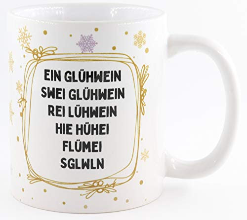 PICSonPAPER Glühwein Tasse mit Spruch Ein Glühwein, Swei Glühwein, Rei Lühwein, Hie Hühei, Flümei, SSGLWLN, Kaffeetasse, Keramiktasse, Tasse mit Spruch, Glühweintasse