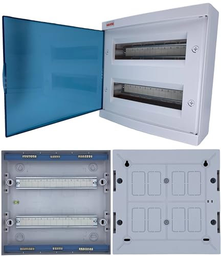 Aufputz Sicherungskasten Weiß mit 24 Modulen | IP30 | Kompakter Kleinverteiler mit Hutschiene | Verteilerkasten | TÜV-geprüft