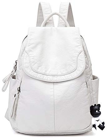 BUKESIYI Damen Tasche Rucksack Handtasche Frauen backpack Klein Anti Diebstahl Schulrucksack Laptop Weekender PU Leder DE78179 Perlweiss