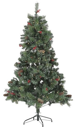 Geschmückter Weihnachtsbaum grün 180 cm LED Beleuchtung Metallständer Jacinto