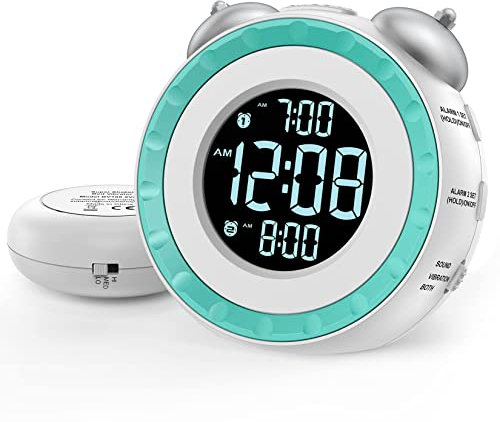 OCUBE Wecker für schwere Schläfer oder Hörbehinderte, Taubwecker, Nachttisch, lauter Wecker mit Bettshaker, verstellbarer Dimmer und Lautstärke, Schlummerfunktion, USB-Ladeanschluss (weiß)