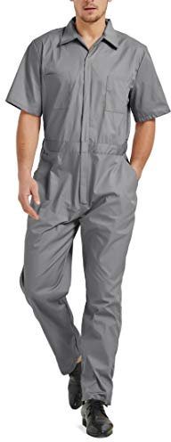 TopTie Herren Arbeitsoverall Kurzarm Overall Herren Arbeitskleidung mit Elastischem Bund- Grau XL
