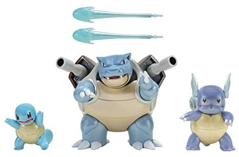 Pokemon PKW2773 Auto Set Select Evolution 3er-Pack – mit 5,1 cm Spritzteller, 7,6 cm Wartortle und 11,4 cm Blastoise Battle Figuren – authentische Details