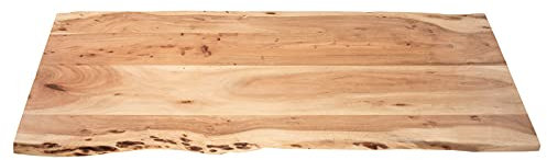SAM Tischplatte 140x60 cm Tom, Holzplatte aus Akazienholz massiv + naturfarben + lackiert, stilvolle Baumkanten-Platte, pflegeleichtes Unikat