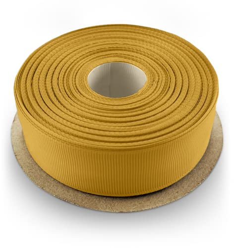 Netuno 1 x Ripsband Gold 25 mm x 22 m Polyester geripptes Schleifenband Geschenk Deko-Stoffband Nähen Basteln Hochzeit Dekoration Verpacken Ripsbänder