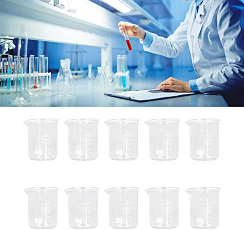 Nimomo Lab Beakers, 10 Pcs Borosilicate Laboratory Grade Glass Beakers, 50ml Thick Experimental Graduated Cylinder Cup with Clear Standard Scale Line for Lab or Kitchen