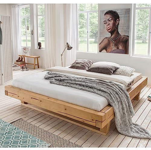 Lomadox Doppelbett Ehebett Bett Echtholz Massivholz, 200x200 cm, Fichte massiv, ohne Kopfteil, Massivholzkufen, B/H/T ca. 218/42/228 cm