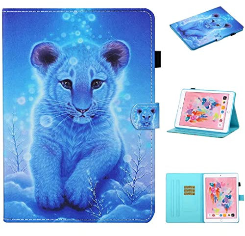 Rosbtib Custodia iPad 9/8/7 10.2 2021 2020 2019/iPad 9a/8a/7a Gen, Custodia Protezione Pelle PU Supporto Flip Cover con Auto Sonno/Sveglia per iPad 10.2/iPad Air 3 10.5, Cucciolo di leone blu