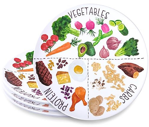 Viynran 10'' Portion Control Plate for Balanced Eating - Healthy Nutrition Plate for Adults and Teens - Melamine Dividers, Weight Loss, Diabetes Plate (4 Pack)
