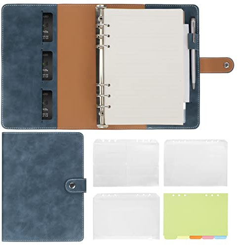 Skycase ringbuch a5,A5 Binder Notizbuch Ordner Portfolio,6 Löcher Loseblatt Binder PU Leder,Ringbuchordner Planer,Ringbuch DIN A5 Tagebuch Ringbuchhülle mit Füllpapier/Bindertaschen/Papierblatt,Blau