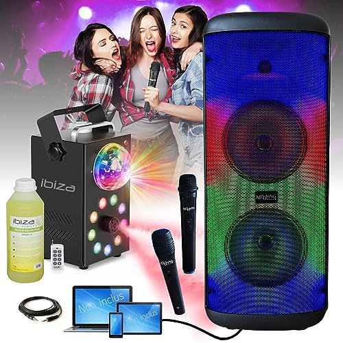 Mooving Light & Sound - Pack Enceinte Karaoké Nomade MS-ELCTRO-SOUND600 600W USB Bluetooth SD - 2 Micros - Machine Fumée LED Foggy-Astro Anniversaire Cadeau
