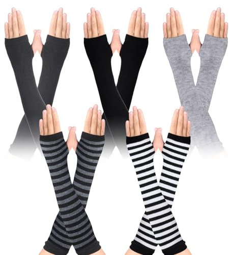 Sibba Fingerlose Handschuhe Armstulpen Goth-äRmel 5 Paar Punk-Rock Disco-Kleidung Outfits Gothic Halloween Cosplay Lang Gestreift Winter Warm KostüMmanschetten Fingerhandschuhe Damen (Mehrfarbig A)