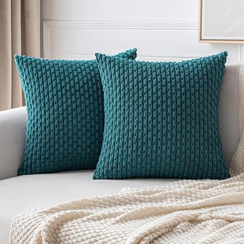 MIULEE Kordsamt Kissenbezug Kissenbezüge Dekorative Kissenhülle Moderne Sofakissen Dekokissen Couchkissen Zierkissen Weicher für Sofa Wohnzimmer Schlafzimmer 2er Set 40x40 cm Blau Grün