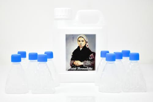 1 Liter Lourdes Water Container - St. Bernadette & 10 Empty Plastic Bottles