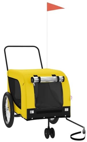vidaXL Fahrradanhänger Hunde, Hundeanhänger mit Reflektoren Flagge, Hundetransporter Maximale Belastbarkeit 45 kg, Haustier Transportwagen, Gelb Schwarz Oxford-Gewebe Eisen