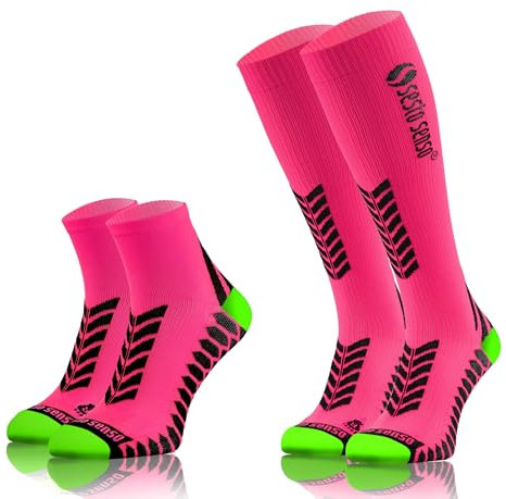 sesto senso 2 Paires Chaussettes Longues ou Courtes Sneaker Compression Chaussettes de Sport Homme Femme 39-42 Rose Pink