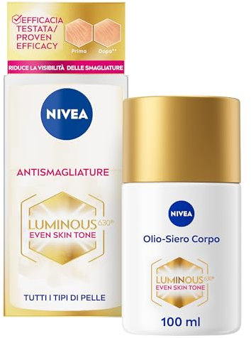 NIVEA Luminous630 Olio-Siero Corpo Antismagliature 100 ml, Olio corpo che riduce la visibilità delle smagliature, Olio smagliature per una sensazione di pelle levigata e 48h d'idratazione