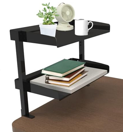 Klemmbare Schreibtisch-Organizer-Regal, Schreibtischregal Klemmbar, 2 Stöckig Desk Shelf, Schreibtisch Regalaufsatz Klemmbar, Schreibtisch Aufsatzregal für Büro Zuhause, 44 x 22 x 39cm