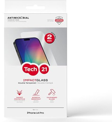 Tech21 Impact Glass Screen Protector for iPhone 14 Pro - Pack of 2