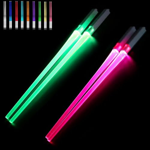 Dhqkqg 2 Paires Illuminating Chopsticks, Baguette Chinoise Lumineuse avec 9 Modes de Couleur, Llluminating Chopsticks Réutilisables, Lightsaber Baguettes, Portables et Amovibles, pour Dîner de Cuisine