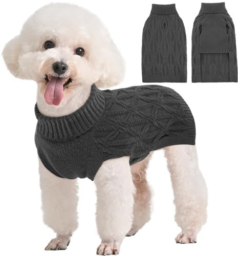 Kuoser Warm Hundepullover, Rollkragenpullover für Kleine, Mittelgroße und Grosse Hunde - Fleece, Grau M