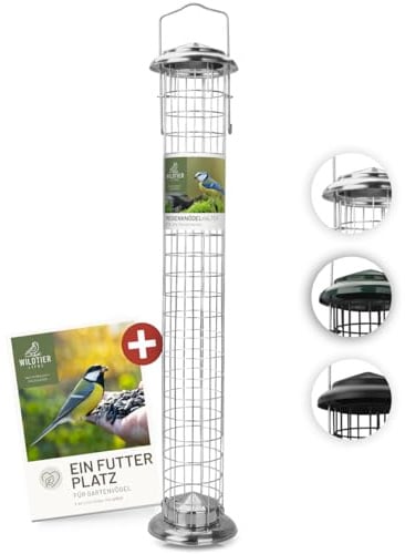 wildtier liebe Meisenknödelhalter aus Edelstahl 52cm, Silber - Vogelfutterspender aus rostfreiem Edelstahl, Vogel Futterstation, Futtersäule, Wildvögel Futtersilo, ganzjährige Fütterung