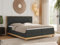 MKS MEBLE Boxspringbett 180x200 Eiche Dunkelgrau Kunstleder, Polsterbett 180x200 mit Massivholz Eiche, Bett mit Stauraum und 7-Zonen Taschenfederkern Mattratze H3, Stauraumbett - Caicos