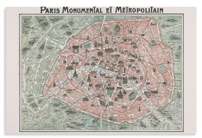 Generisch Poster: Paris 1920 Gebäude- und U-Bahn-Plan, Topographisch, A3, Vollfarbe, Leinwand