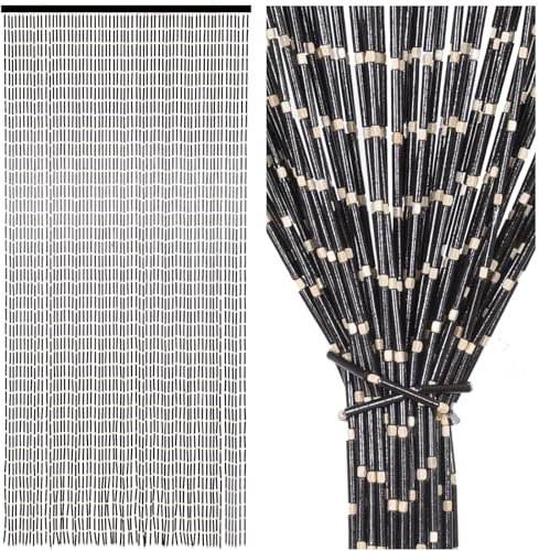 Handgefertigte Bambus-Perlenvorhänge für Türen, 65 Stränge, 90,2 x 199,9 cm, Naturholz, Boho-Hängetür-Perlen, Vorhänge, Raumteiler für Heimdekoration, Flur, Fenster (schwarz)