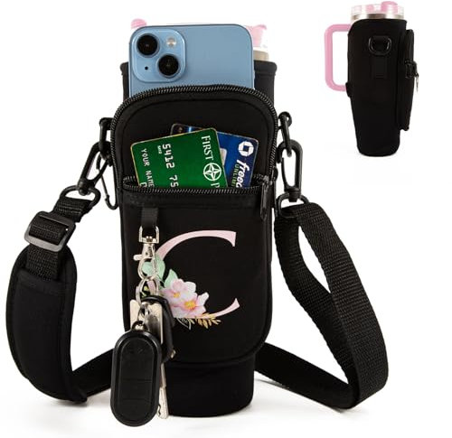 Porte-bouteille initiale pour gobelet Stanley de 1200 ml, porte-bouteille d'eau en néoprène avec sangle réglable, housse de paille et mousqueton pour accessoires de tasse Stanley, sac Stanley pour