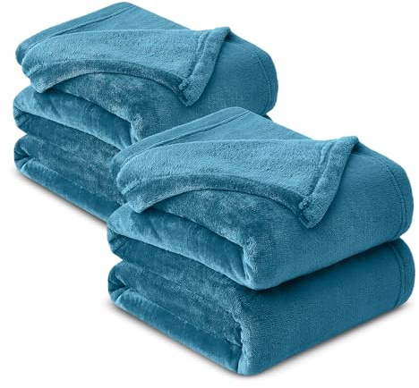 Hafaa Fleece Blanket Throw King Size XXL Pack of 2 - Fluffy Soft Warm Versatile Extra Large Cosy Throws Blankets for Bed/Sofa/Couch, Teal, 230x270cm