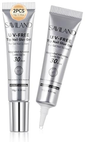 SAVILAND 2x10g Colla Gel per Unghie Senza Polimerizzazione, Colla Gel Solida per Unghie False, Asciugatura Rapida, 30 Giorni, Lunga Tenuta, Colla Extra Forte per Unghie, Ricco di Olio di Ricino