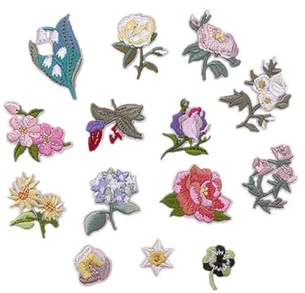 Shirene Flowers Iron on Patches,14 PCS Iron On Patches,Embroidered Patchs,Patche for Clothing Sew Applique Repair Patch Sew on DIY Patch for Clothing Jeans Bags,Hat,Mini Flowers