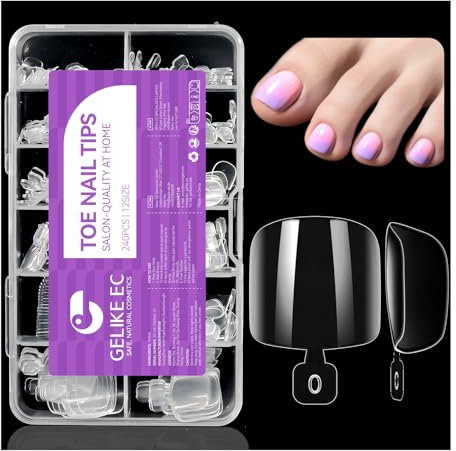 Gelike ec 240Stück Quadrat Fußnägel zum Aufkleben: Clear Weiches Gel Fussnägel zum Kleben Künstliche Fußnägel Tips Falsche Toenails für Home Art DIY Nagelstudio 12Größen