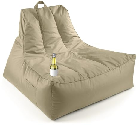LUMALAND Premium Lounge-Sessel | Outdoor Liege Sitzsack & Indoor Sessel in 1 | XXL Lounge Gartenmöbel mit Füllung & Getränkehalter – für Wohnzimmer & als Balkonmöbel | Gartenlounge Bean Bag wasserfest