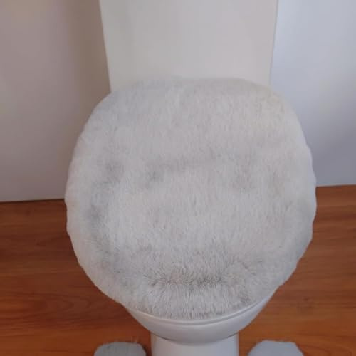 Imitation Rabbit Fur Toilet seat Cushion+U-Shaped Floor mat Set for All Seasons, Warm and Non Slip Bathroom Decoration Toilet seat Cushion (Light Gray)