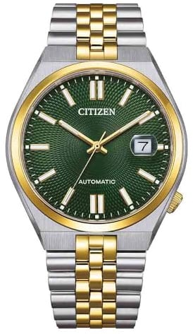 Citizen Tsuyosa 60 NK0024-54X Mechanische Armbanduhr, Unisex, 40 mm, zweifarbiger Stahl, goldfarbenes Zifferblatt, grünes Zifferblatt, Saphirglas