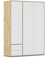Rauch Möbel NABILA, Kleiderschrank, Farbe Weiß/Eiche Artisan, Breite 140 cm | Schrank, Mehrzweckschrank, 3-türig, 2 Schubladen, Push-to-open, Zubehör Premium, für Schlafzimmer, Kinderzimmer, Garderobe